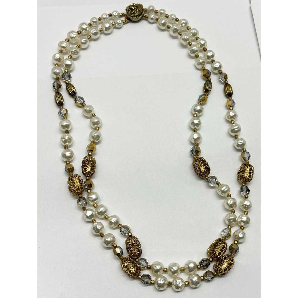 Vintage Vintage crystal pearl double strand neckl… - image 3