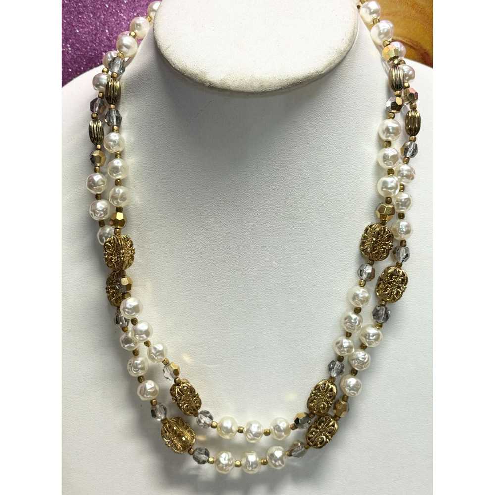 Vintage Vintage crystal pearl double strand neckl… - image 4