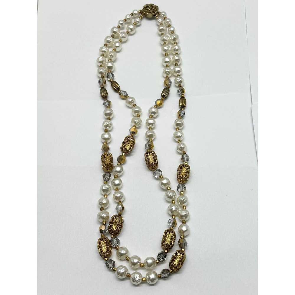 Vintage Vintage crystal pearl double strand neckl… - image 5