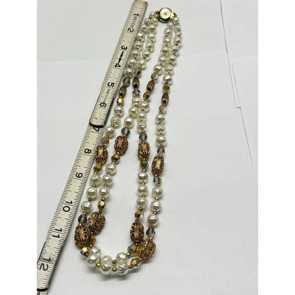 Vintage Vintage crystal pearl double strand neckl… - image 6