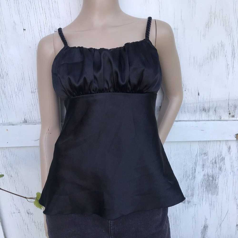 Vintage Satin IZ Byer Black Ruched Top 90's Y2K  … - image 1