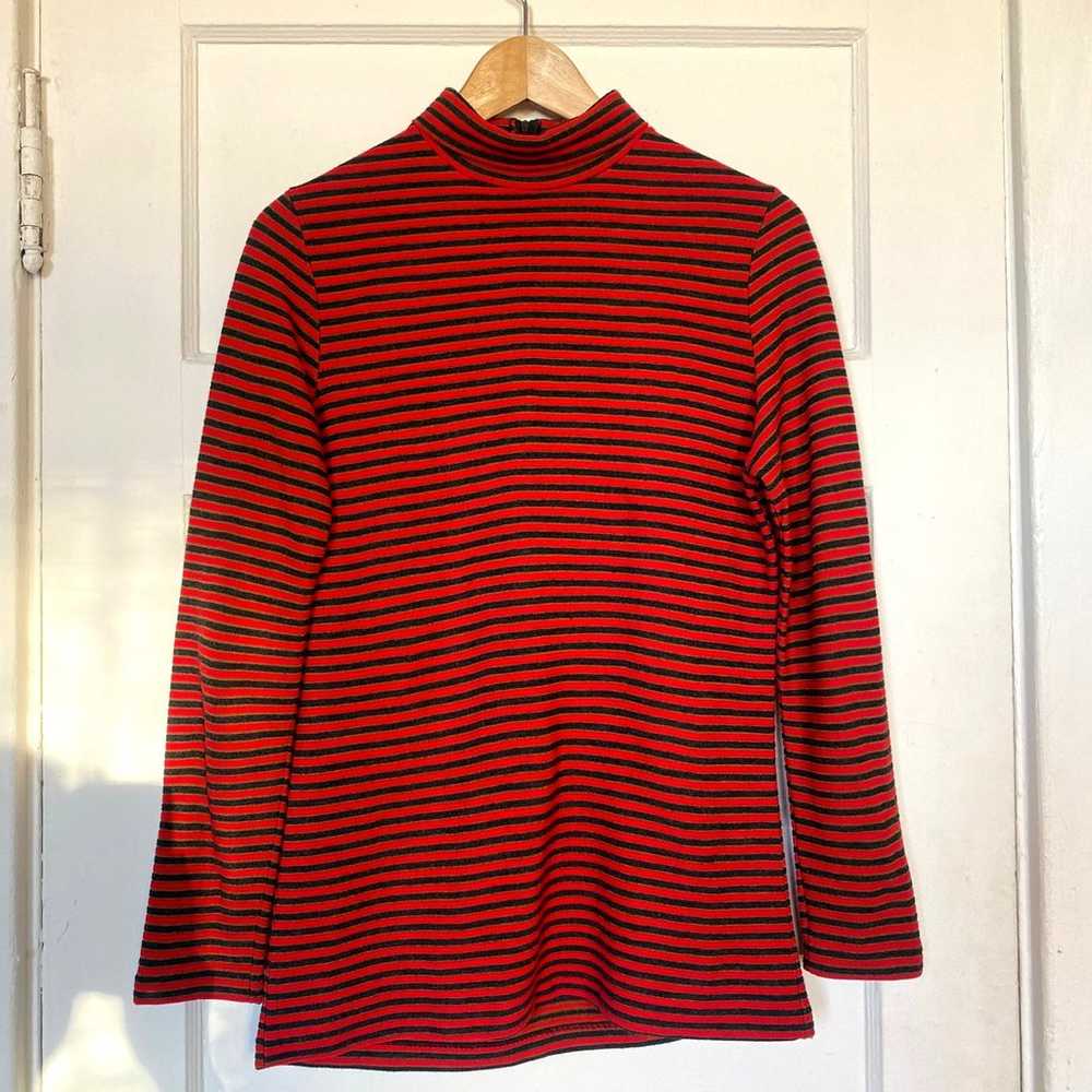 Vintage 1970s Striped Turtleneck Sweater Red Stri… - image 1