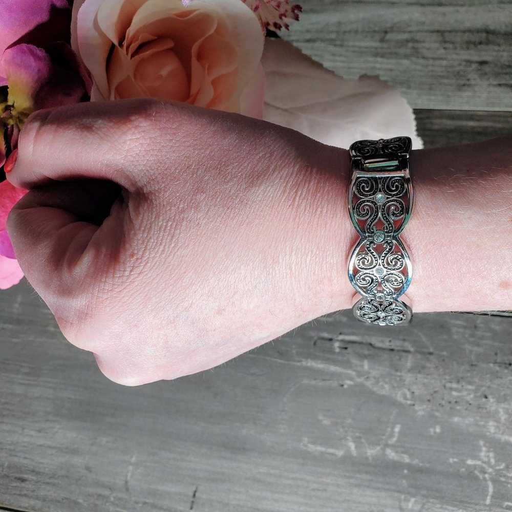 Silvertone Crystal Hinged Metal Women's Bracelet - image 10