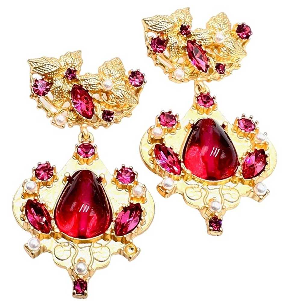 Catwalk Jon Womens Earrings Dark Pink Rhinestone … - image 1