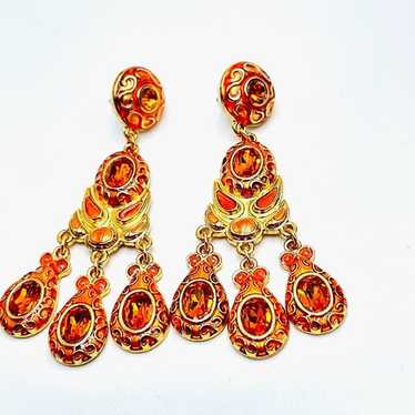 Catwalk Jon Womens Earrings Amber Glass Rhineston… - image 1