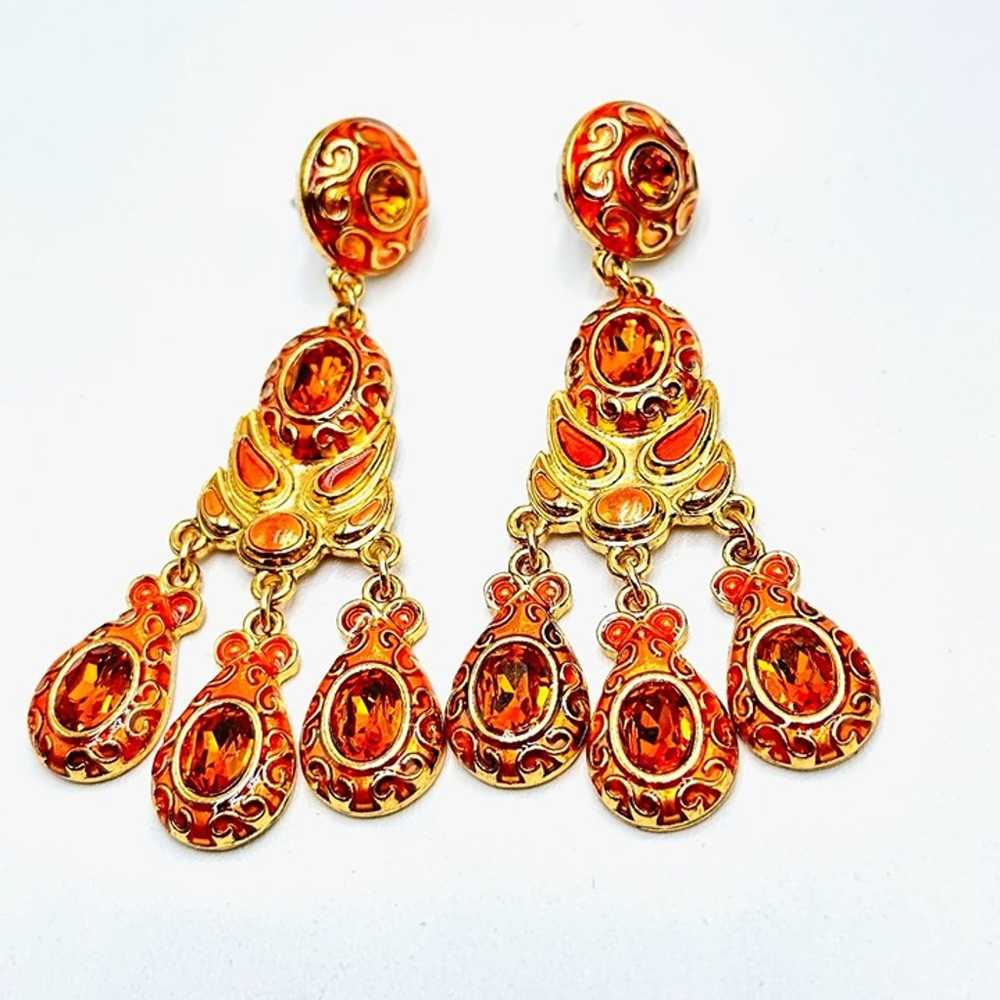 Catwalk Jon Womens Earrings Amber Glass Rhineston… - image 3