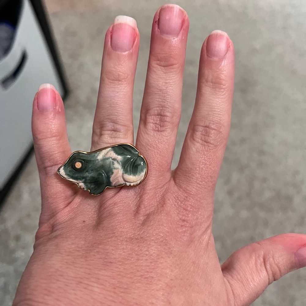 Gorgeous Alchemia tree agate stone frog ring - image 2