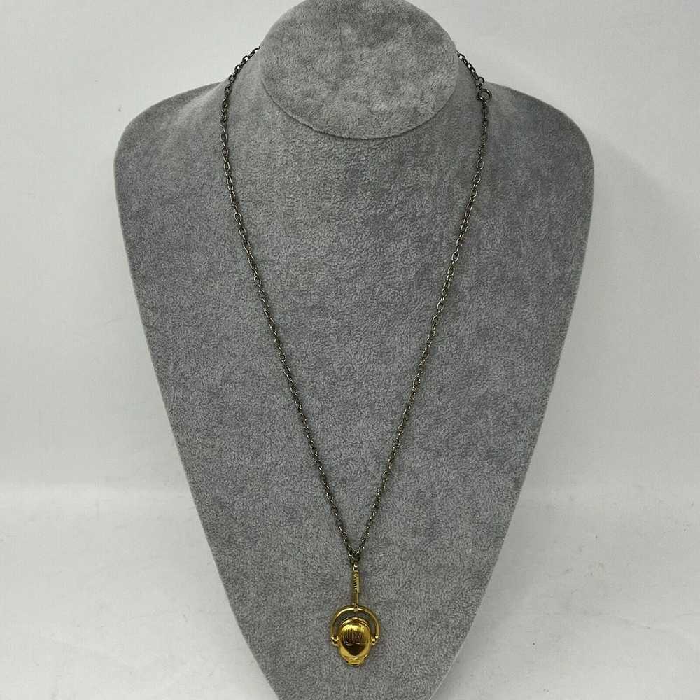 Vintage Gold Tone Beetle Pendant Necklace Egyptian - image 1