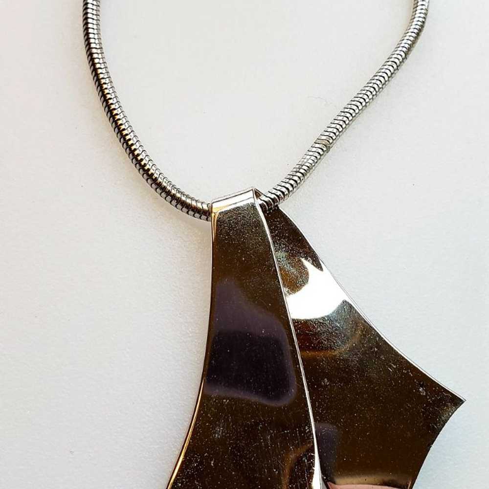 Polished Silver Tone Modernist Necklace - image 1