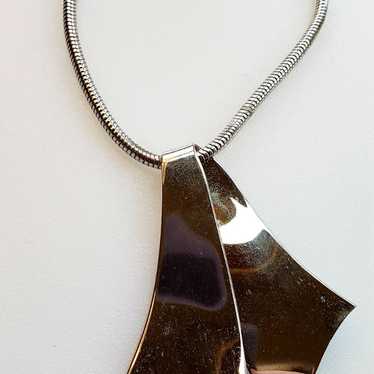 Polished Silver Tone Modernist Necklace - image 1