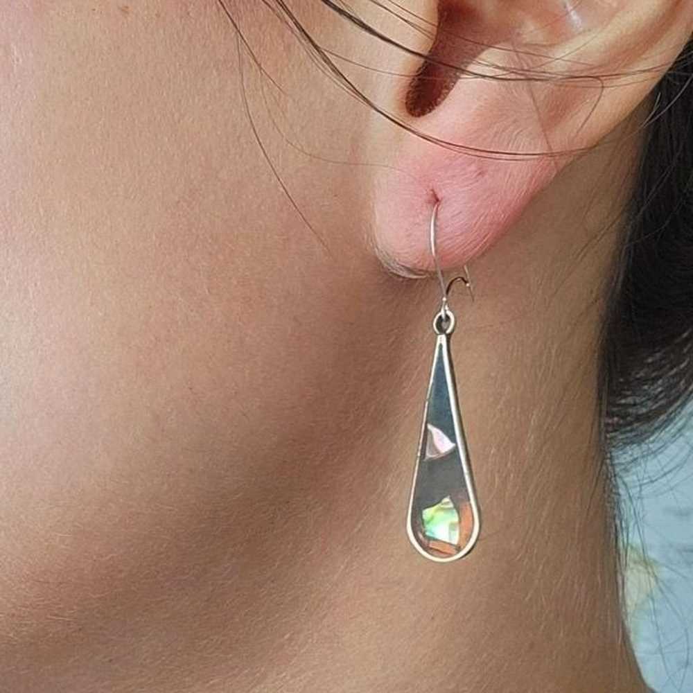 Vintage Silver Alpaca Mexican Abalone Drop Earrin… - image 2