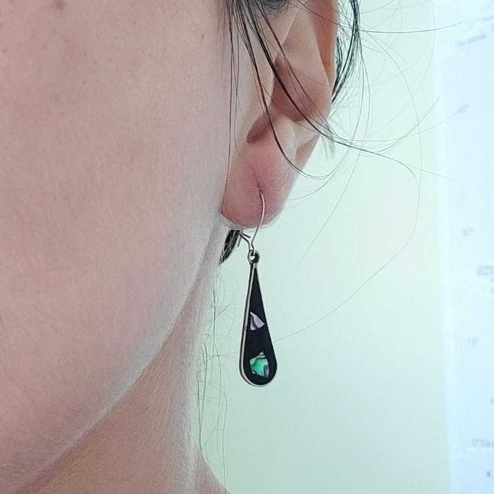 Vintage Silver Alpaca Mexican Abalone Drop Earrin… - image 5