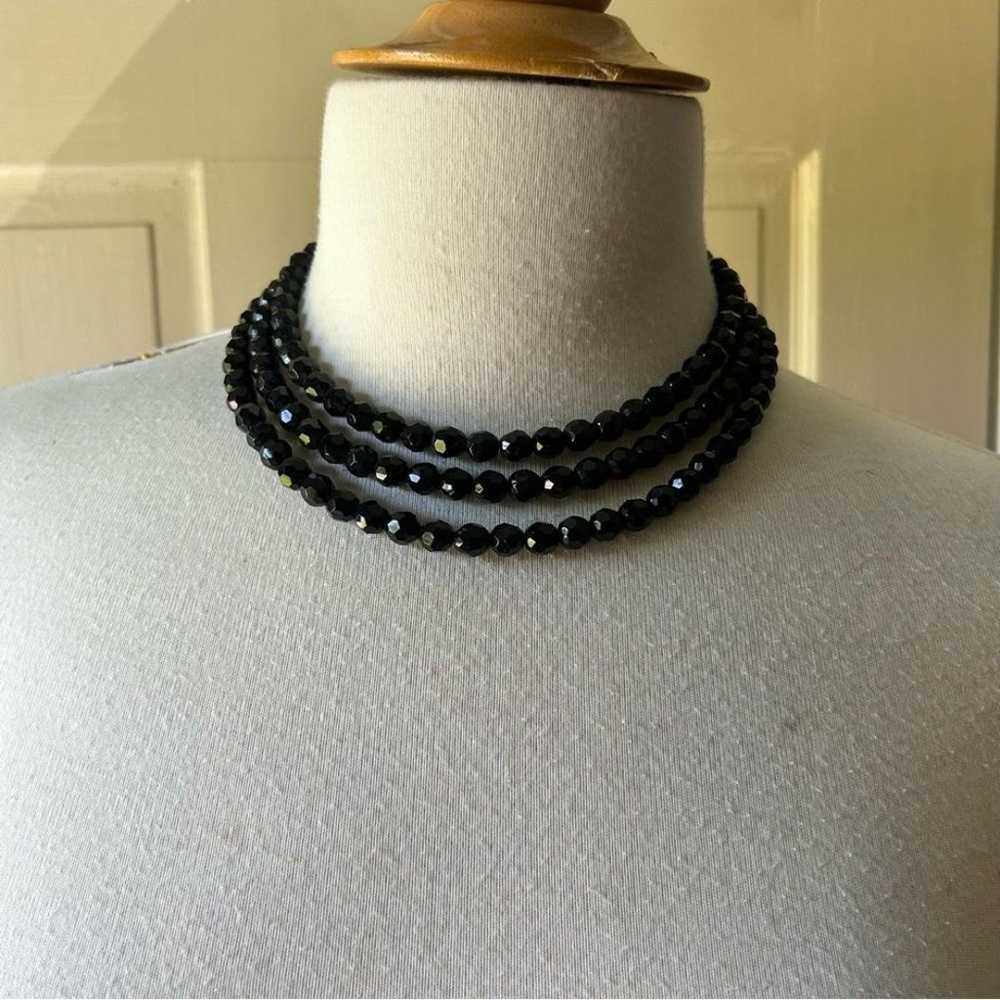 Vintage 1960s Faceted Jet Black glass Bead Triple… - image 6