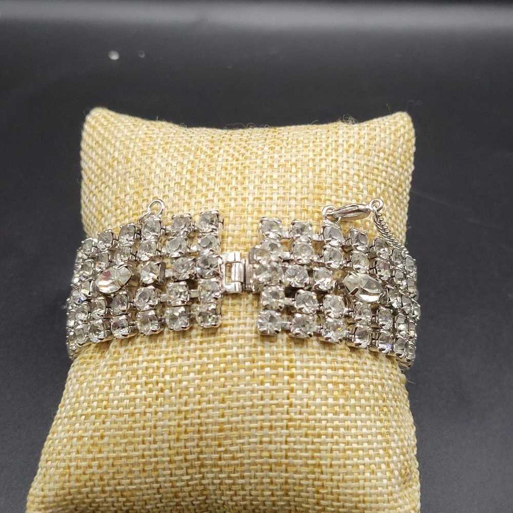 Vintage Clear Glass Rhinestone Large Bracelet - image 4