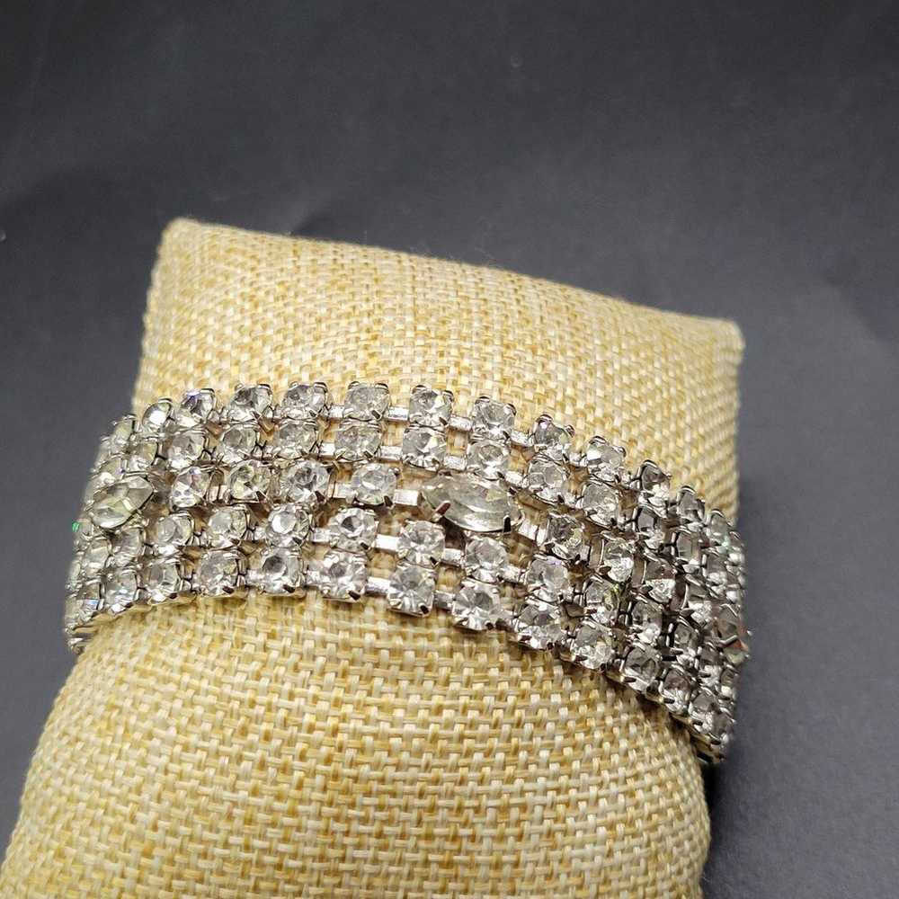 Vintage Clear Glass Rhinestone Large Bracelet - image 5