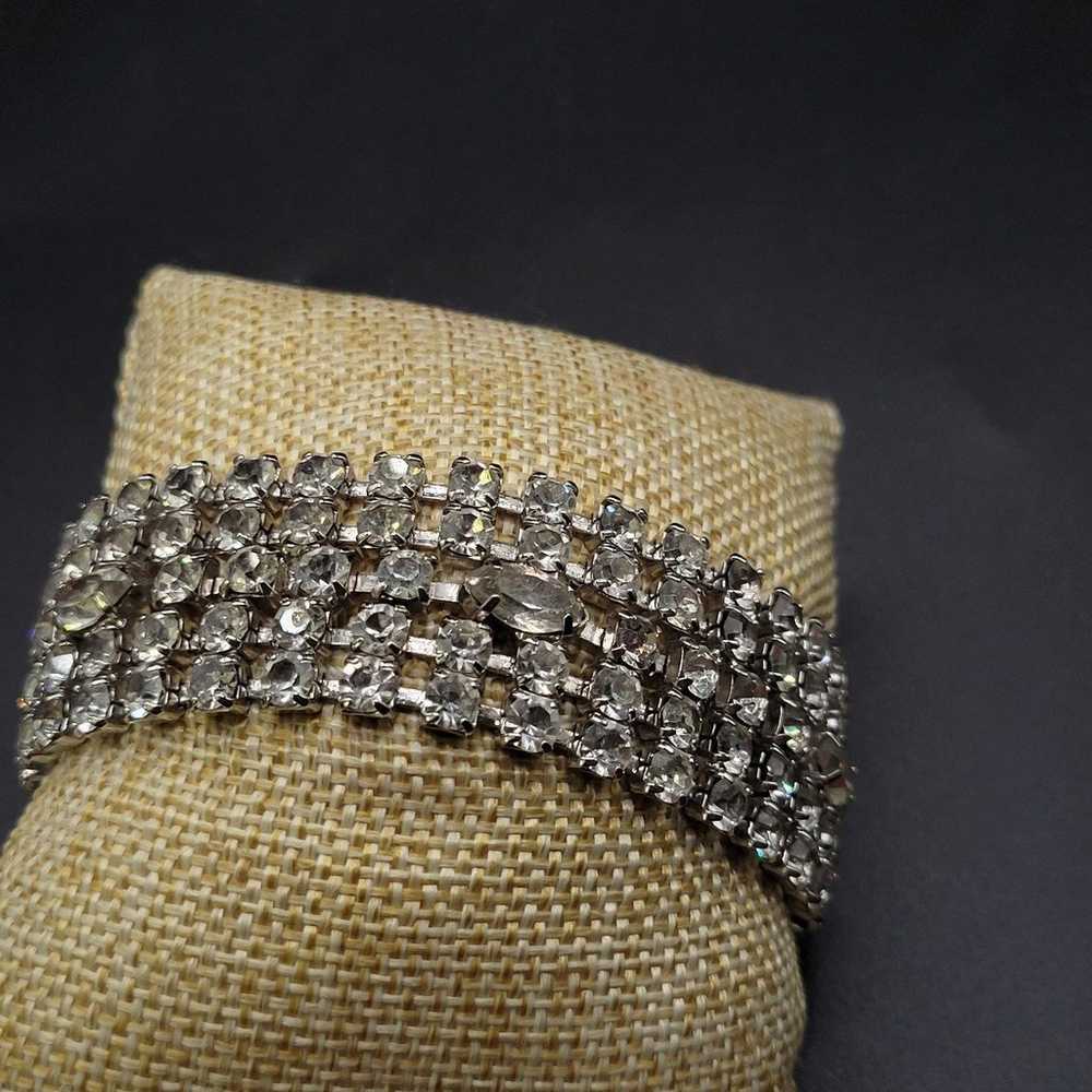 Vintage Clear Glass Rhinestone Large Bracelet - image 6