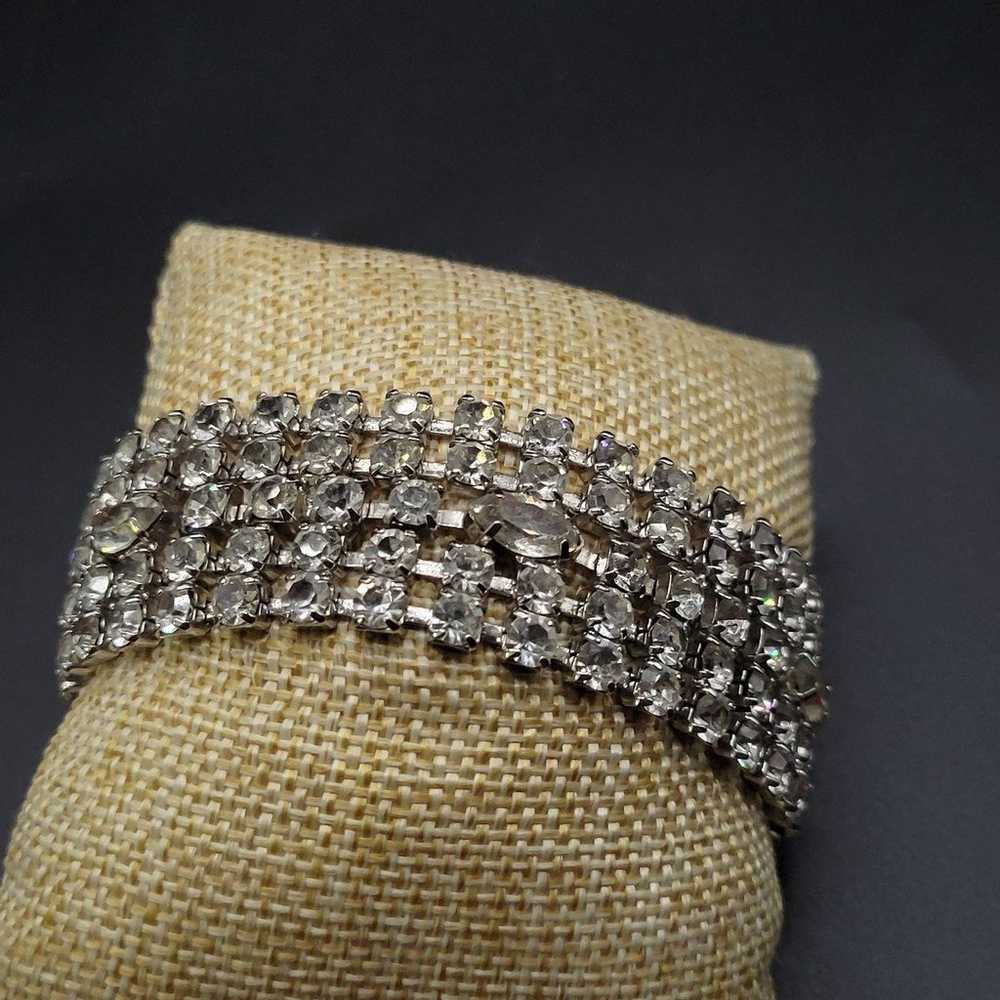 Vintage Clear Glass Rhinestone Large Bracelet - image 7