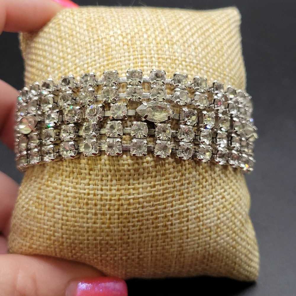 Vintage Clear Glass Rhinestone Large Bracelet - image 8