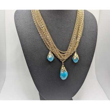 Vintage Multi Chain 9 Strand Necklace Blue Teardr… - image 1