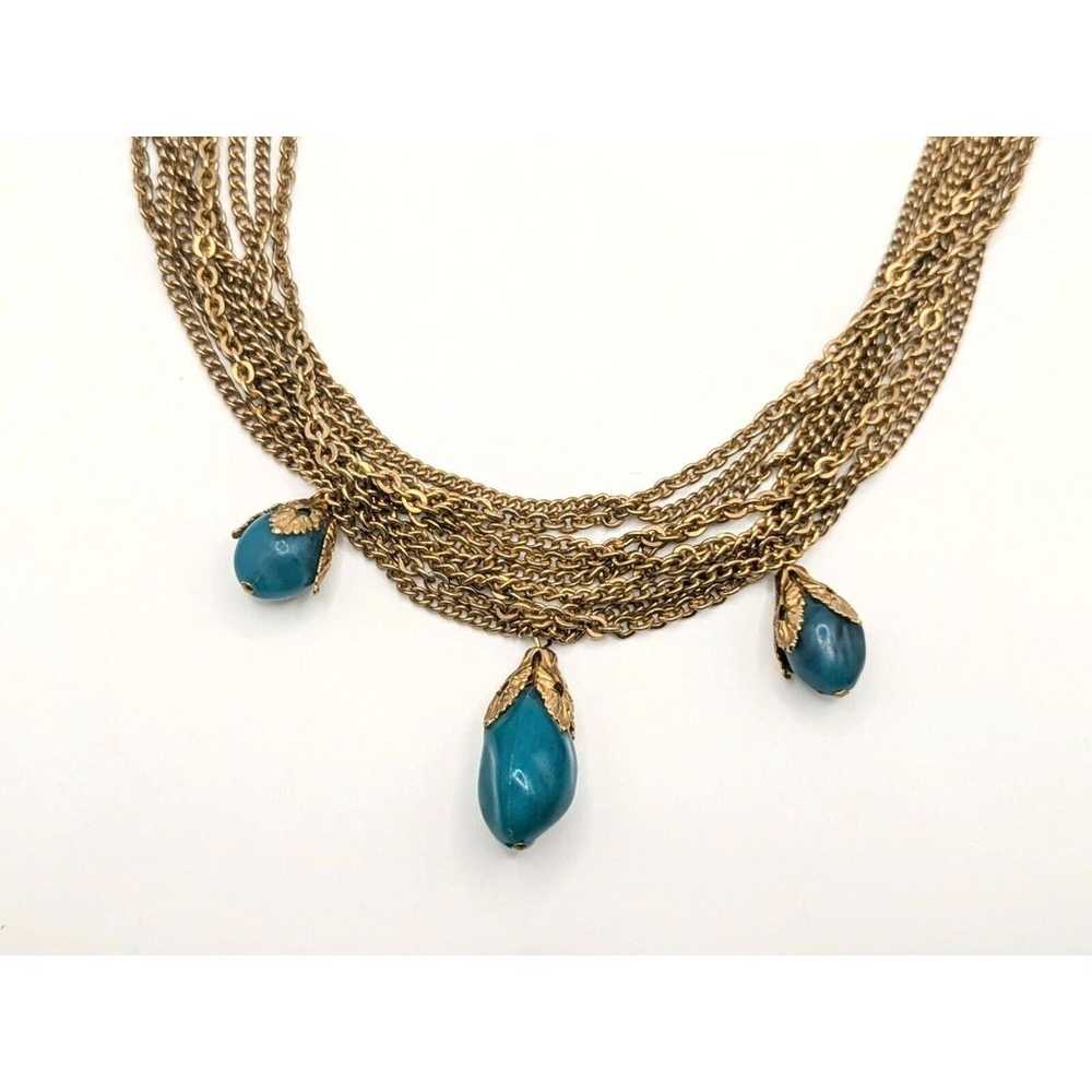 Vintage Multi Chain 9 Strand Necklace Blue Teardr… - image 2