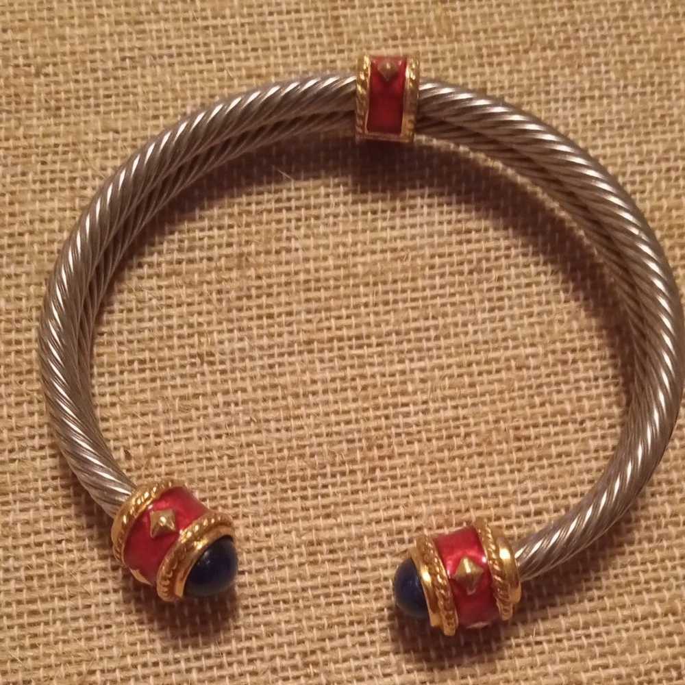 RARE VINTAGE BAROQUE TWISTED CABLE BLUE LAPIS/RED… - image 1