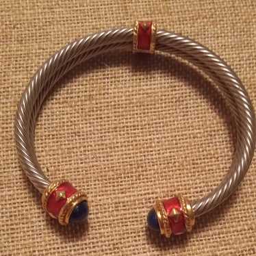 RARE VINTAGE BAROQUE TWISTED CABLE BLUE LAPIS/RED… - image 1