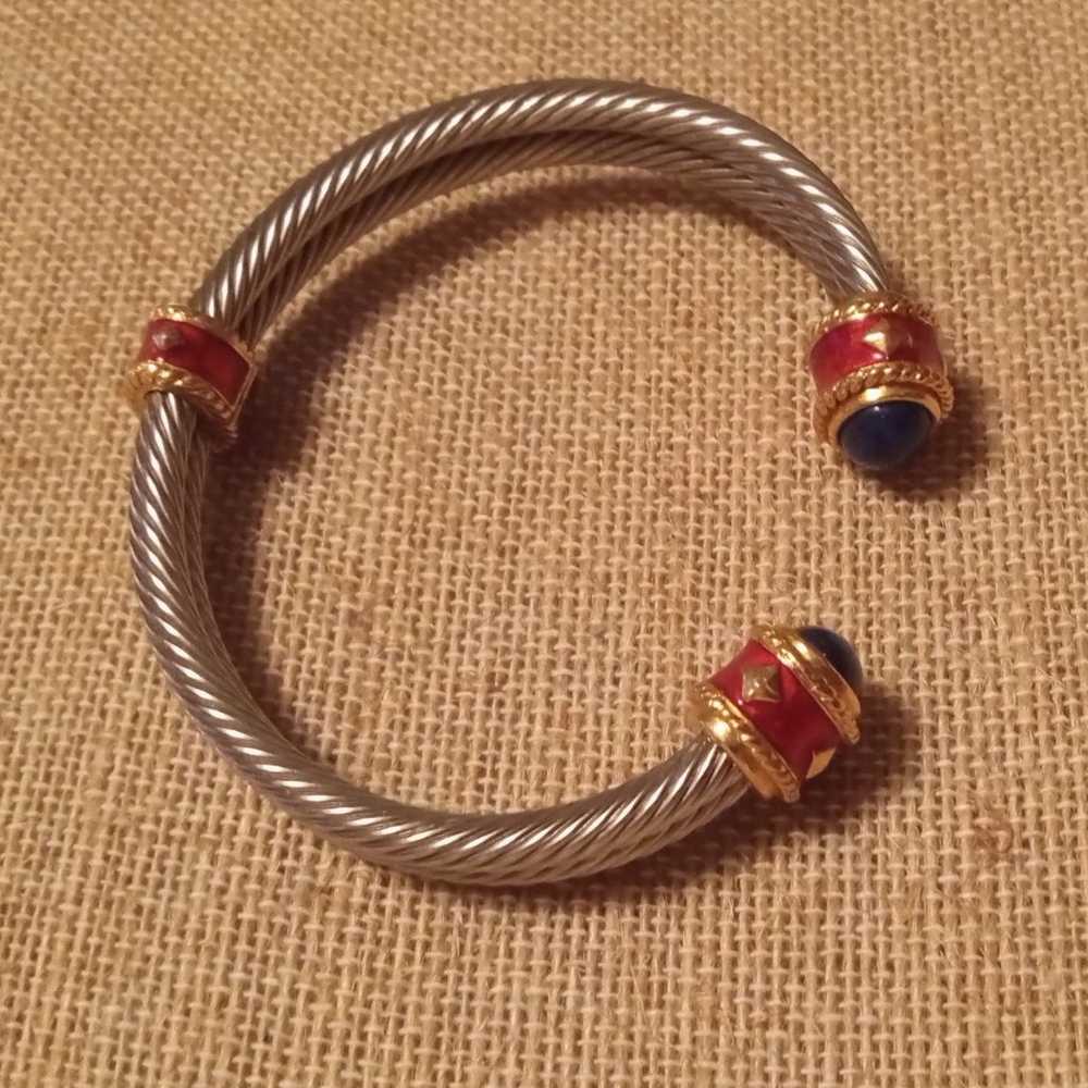 RARE VINTAGE BAROQUE TWISTED CABLE BLUE LAPIS/RED… - image 2