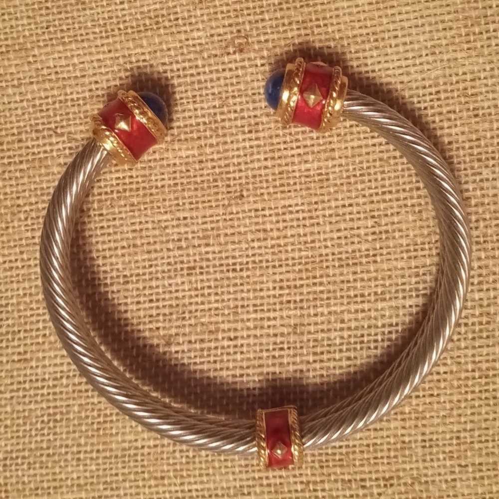 RARE VINTAGE BAROQUE TWISTED CABLE BLUE LAPIS/RED… - image 3