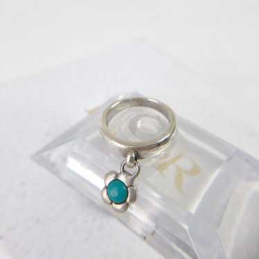 Ring, hoop, flower, turquoise, ring, flower, silv… - image 1