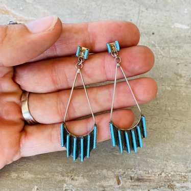 Zuni Vintage Sterling Silver & Turquoise Earrings - image 1