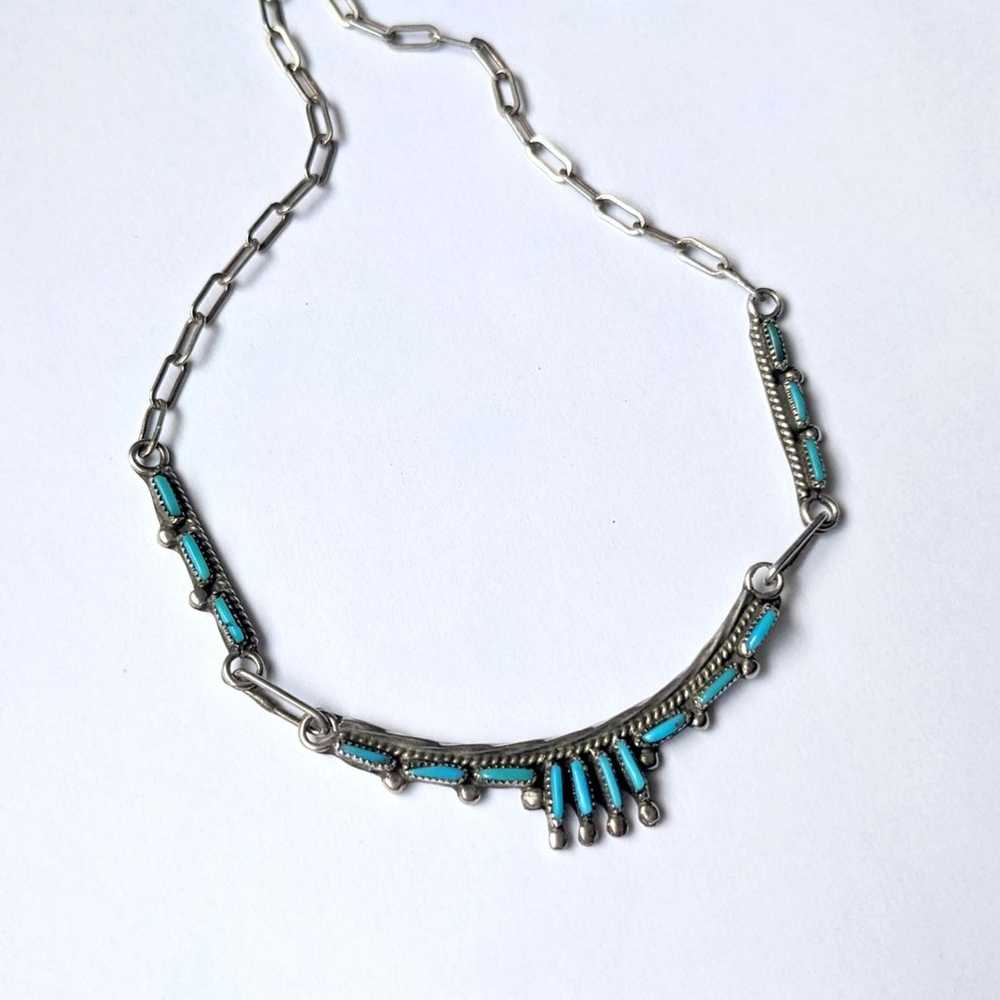 Vintage turquoise necklace sterling silver Native… - image 1