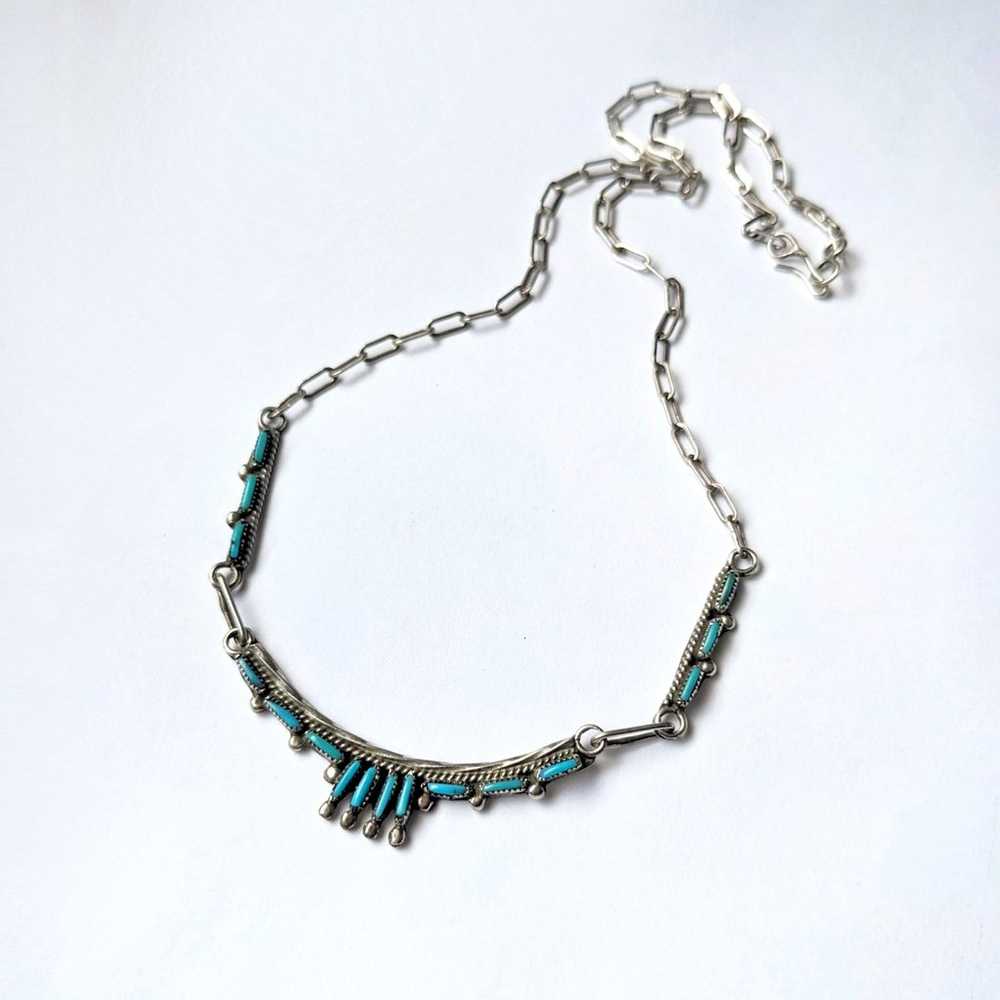 Vintage turquoise necklace sterling silver Native… - image 2