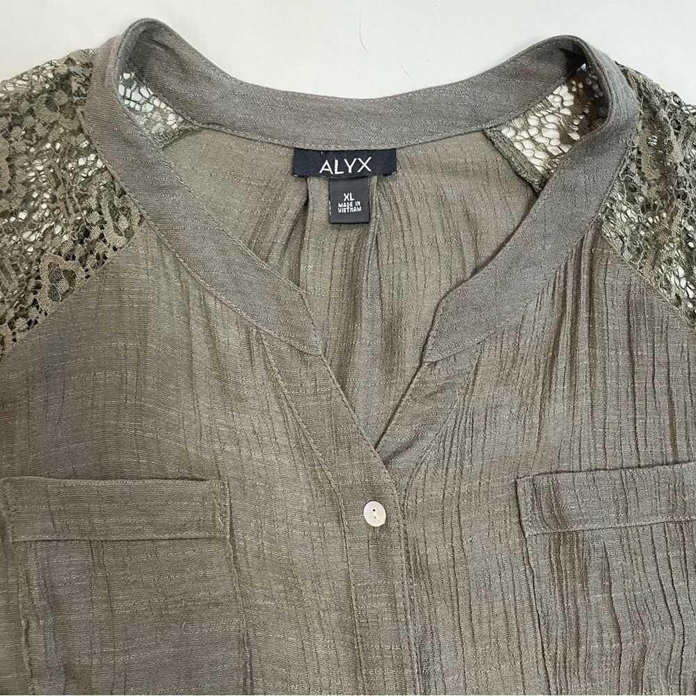 Alyx Alyx 3/4 Sleeve Lace Shoulder Olive Blouse S… - image 9