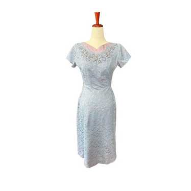 VTG 1950s Lavender Lace Tea Length Midi Wiggle Dr… - image 1