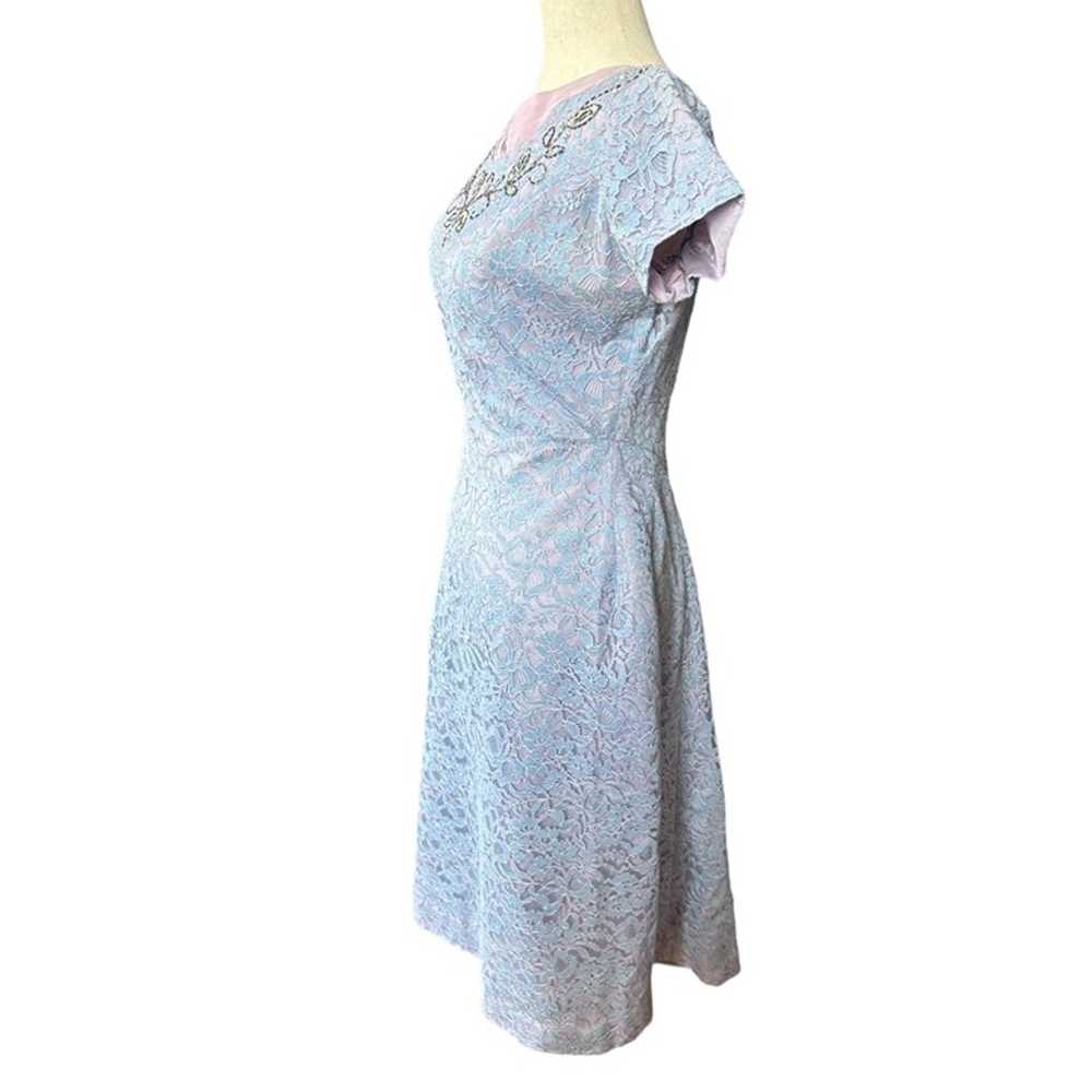 VTG 1950s Lavender Lace Tea Length Midi Wiggle Dr… - image 4