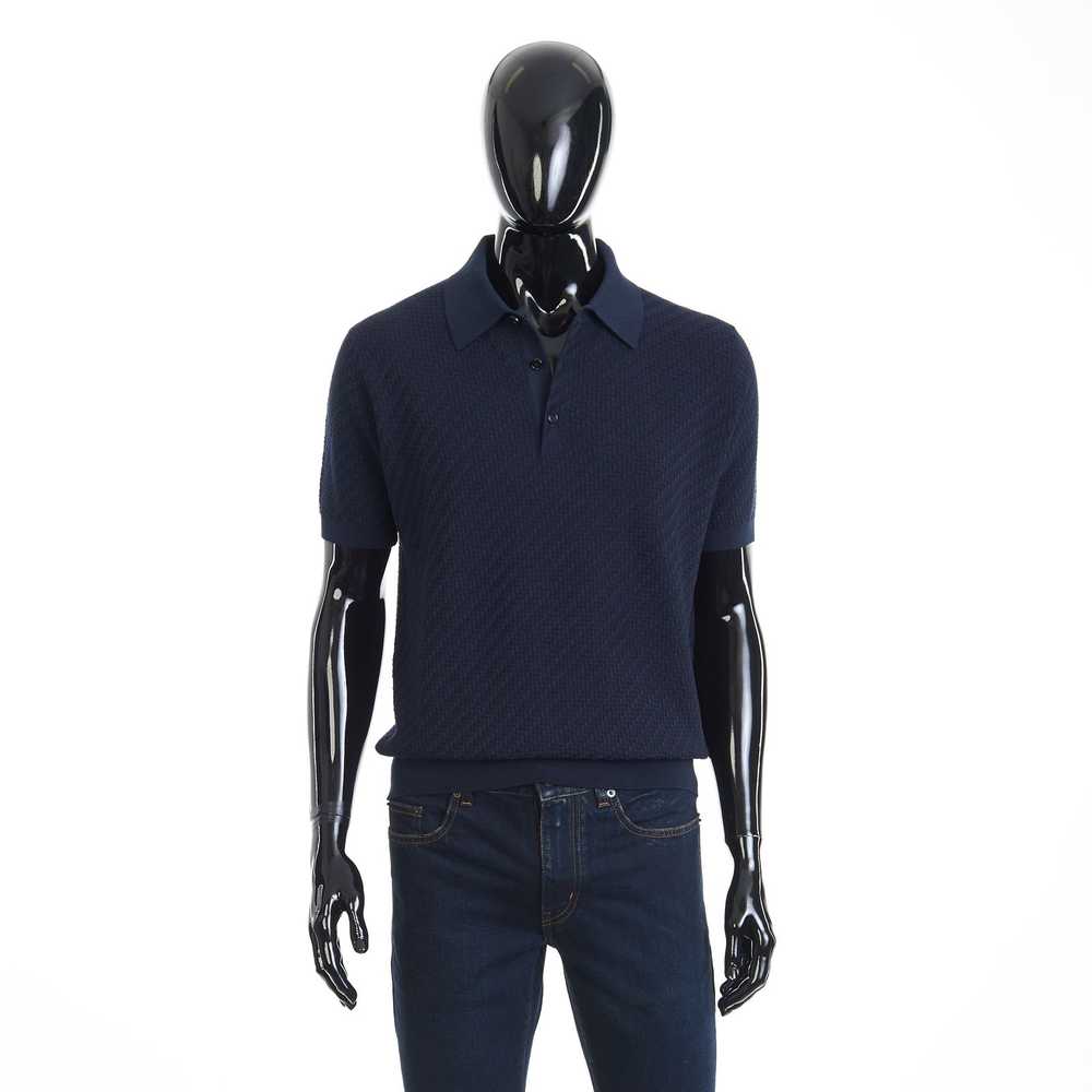 Brioni Navy Blue Polo Shirt - Trama Weave Cotton … - image 1