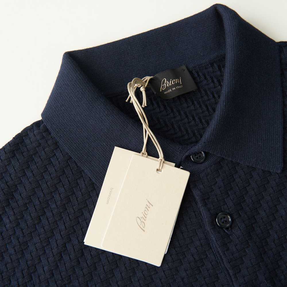 Brioni Navy Blue Polo Shirt - Trama Weave Cotton … - image 8