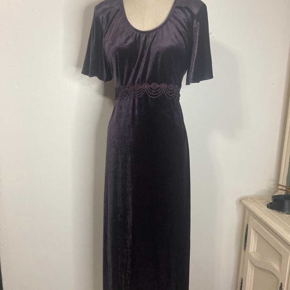 Vintage 90s velvet dress maxi purple - image 1