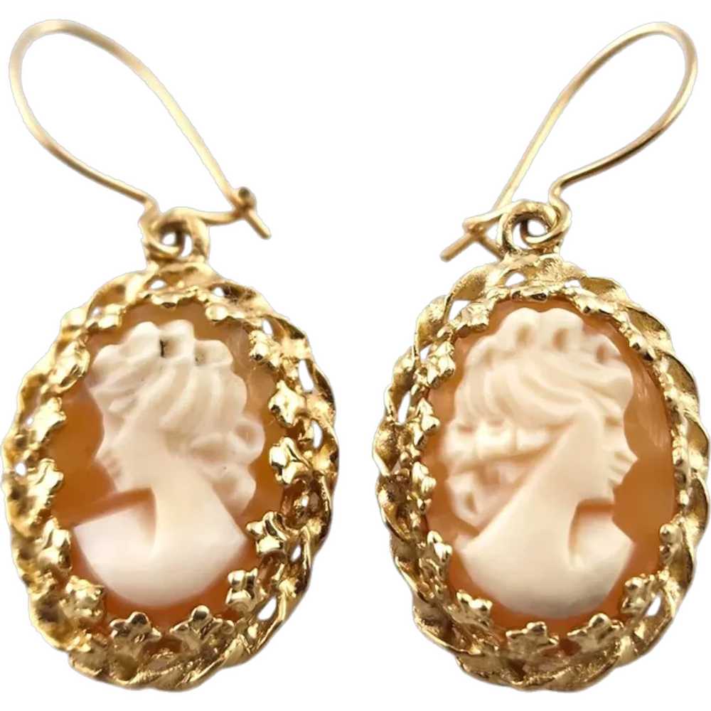 14 Karat Yellow Gold Cameo Dangle Earrings #18574 - image 1