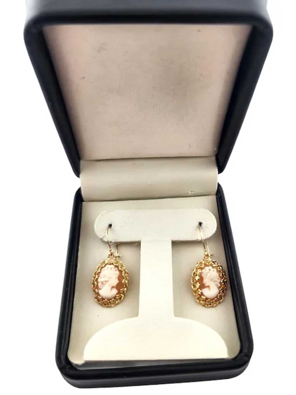 14 Karat Yellow Gold Cameo Dangle Earrings #18574 - image 4