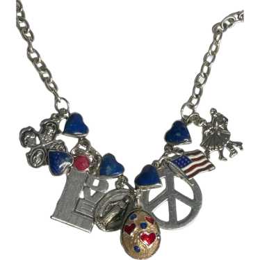 Sterling, Lapis Lazuli, Love and Peace Charm Neck… - image 1