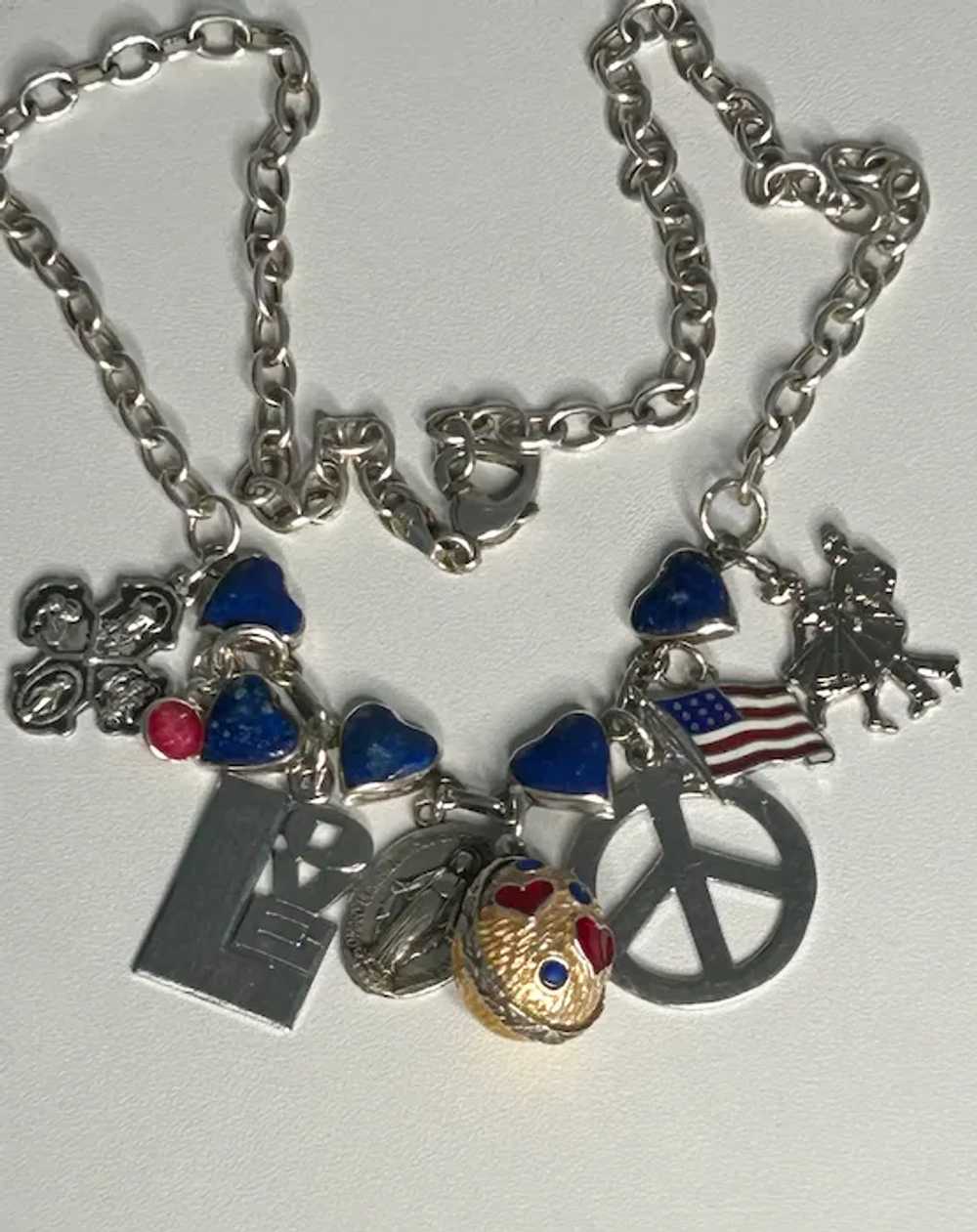 Sterling, Lapis Lazuli, Love and Peace Charm Neck… - image 2