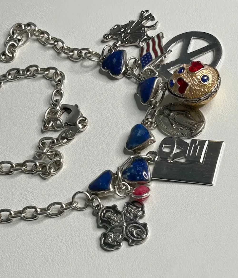 Sterling, Lapis Lazuli, Love and Peace Charm Neck… - image 5