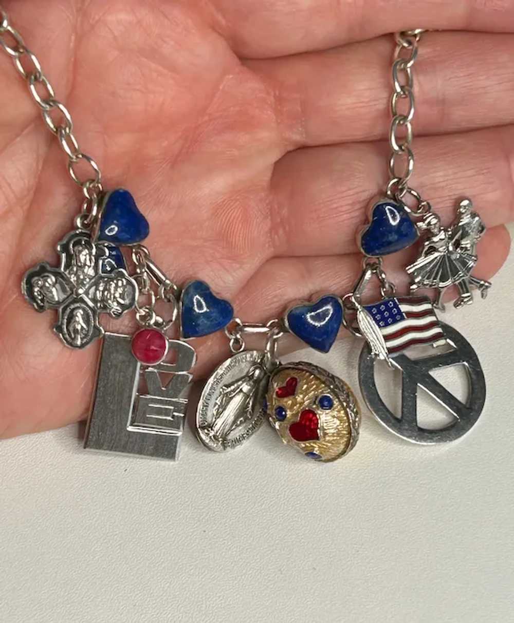 Sterling, Lapis Lazuli, Love and Peace Charm Neck… - image 6