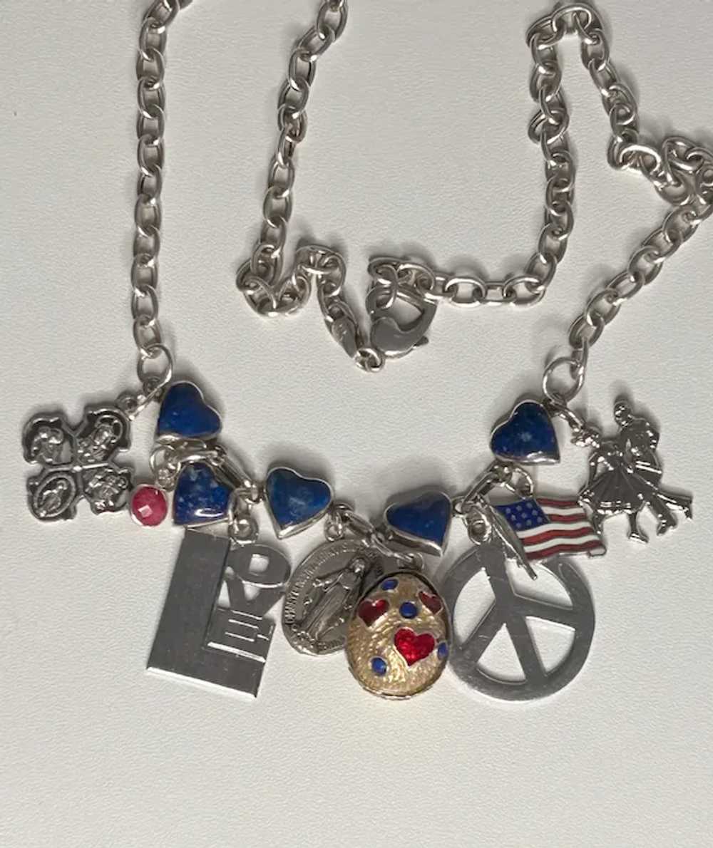 Sterling, Lapis Lazuli, Love and Peace Charm Neck… - image 7