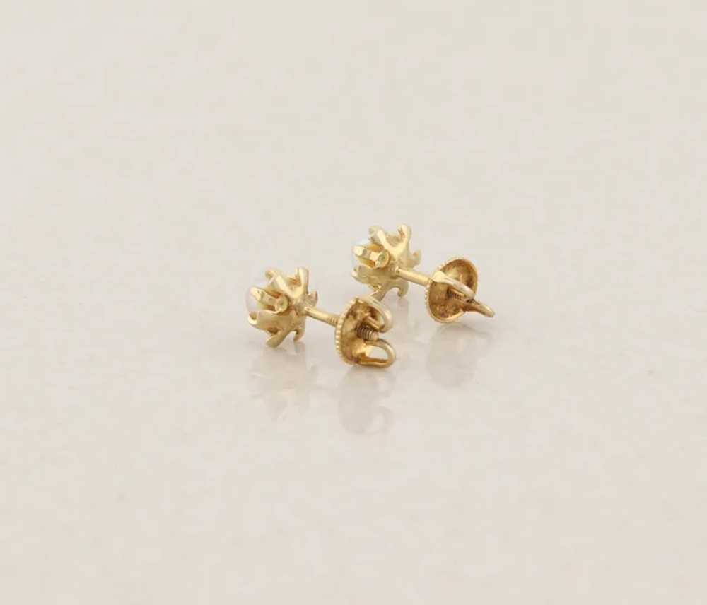 10k Yellow Gold Small Freshwater Pearl Flower Ear… - image 10