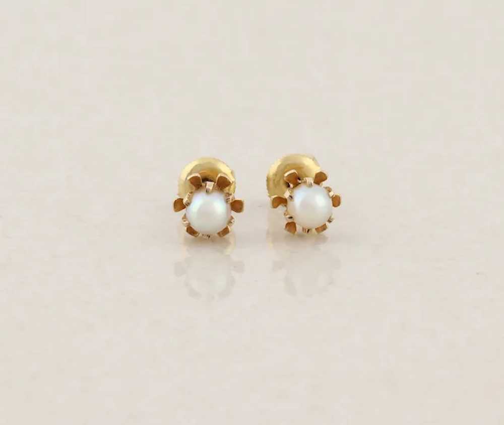 10k Yellow Gold Small Freshwater Pearl Flower Ear… - image 11