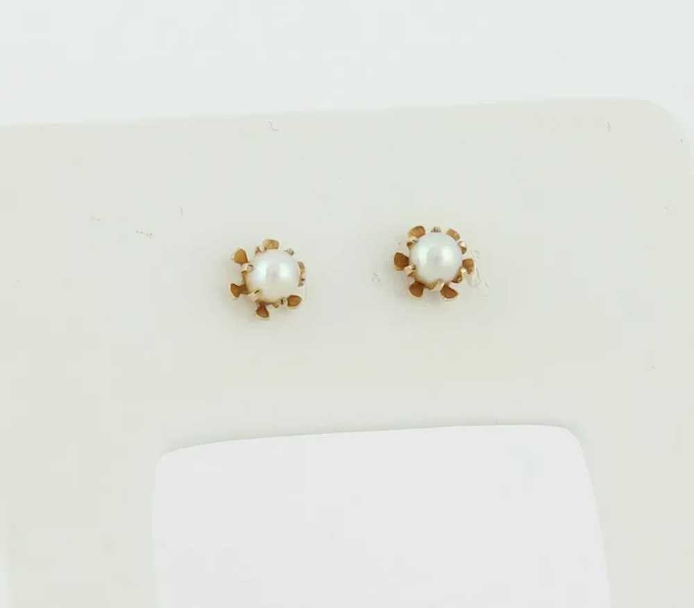 10k Yellow Gold Small Freshwater Pearl Flower Ear… - image 5