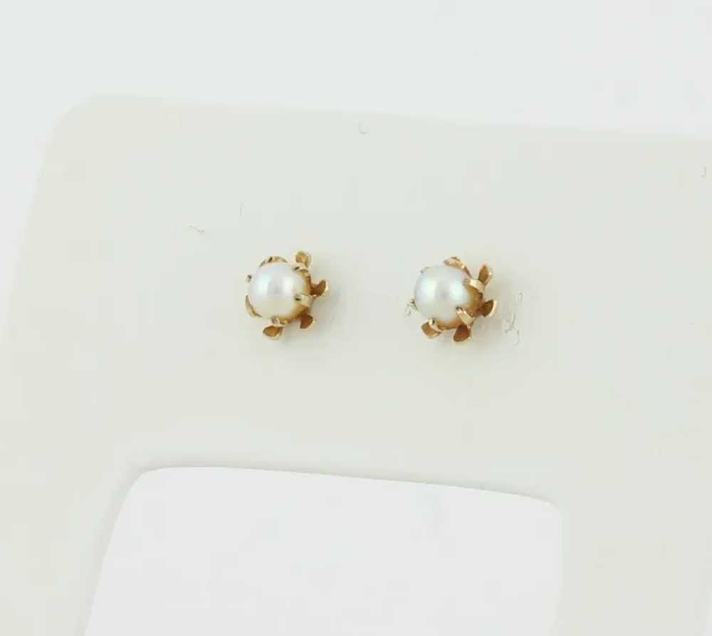 10k Yellow Gold Small Freshwater Pearl Flower Ear… - image 7