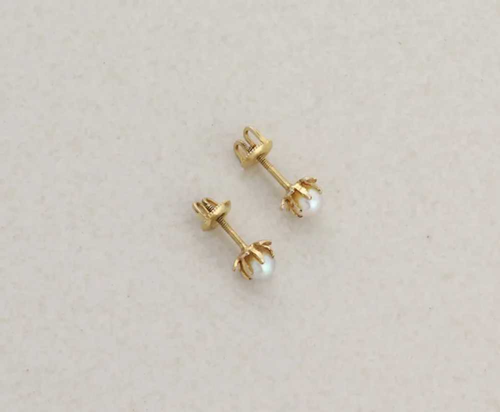 10k Yellow Gold Small Freshwater Pearl Flower Ear… - image 8